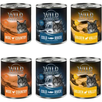 Krmivo pro kočku 6x800g Wild Freedom Adult – bez obilovin - míchané balení (2 x kuře, 2 x treska, 2 x králík)