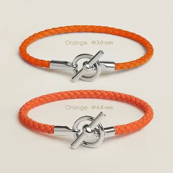 Náramek Kožený párový náramek s OT zapínáním | kožený náramek, párový náramek - pomerančový , Průměr 3,0 mm , 22 cm
