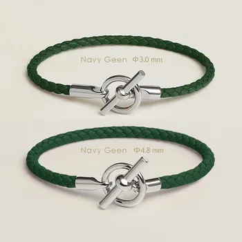 Náramek Kožený párový náramek s OT zapínáním | kožený náramek, párový náramek - Tmavě zelená , Průměr 4,8 mm , 22 cm