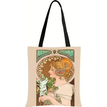Olejomalba Alphonse Mucha na tašce | plátěná taška, taška přes rameno - bstdaerfengsi20cw , 34 cm x 34 cm