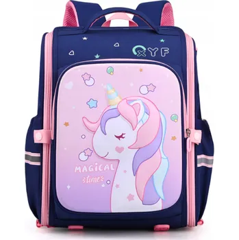 Školní batoh vícekomorový modrý, růžový