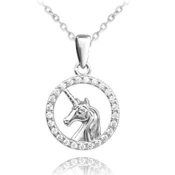 Náhrdelník ětský stříbrný náhrdelník s jednorožcem v kroužku