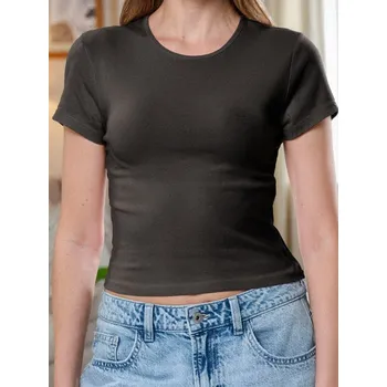 Dámské tričko Sinsay - Bavlněné tričko - tmavě hnědá - 753IN-89X - 753IN-89X-XL