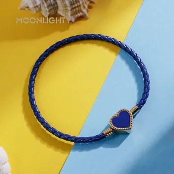 Náramek Náramek se srdcem z kůže | dámský náramek, svatební šperk - Tmavě modrá , 18 cm