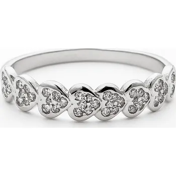 Prsten Zlatý prsten z bílého zlata se zirkony do tvaru srdíček