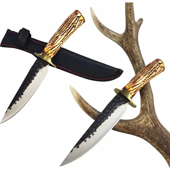 Kuchyňský nůž Nůž finského typu, lovecký nůž s rukojetí z JELENÍHO ROHU, kovaný, COLUMBIA ND79