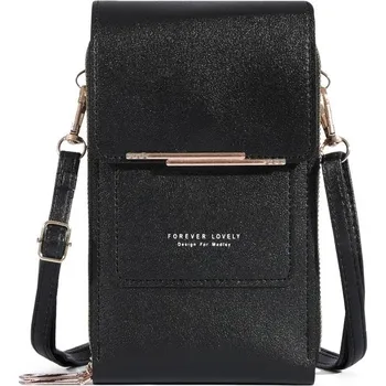 Dámská kožená crossbody peněženka s poutkem | dámská taštička, kožená kabelka - černý