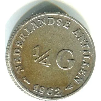 Nizozemské Antily. 1/4 Gulden 1962. Ag.