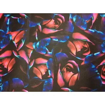 Bavlněná látka digi tisk šíře 145cm - Červené tulipány na černé (50cm)