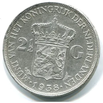 NIZOZEMÍ. 2 1/2 gulden 1938. Ag.