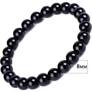 Náramek Černý obsidiánový tibetský náramek amulet štěstí | energetický šperk, ochranný náramek - 8MM , 17CM