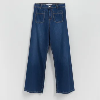 Dámské džíny Reserved - Džíny širokého střihu s našitými kapsami - modrá - 765FZ-55J - 765FZ-55J-38