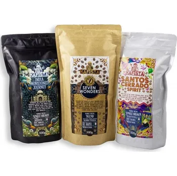 Káva Káva Kafista sada zrnkových káv - Monzunová Robusta, Brazílská Arabica & Seven Wonders Směs 3 x 500 g