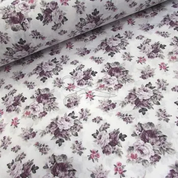 Bavlněná česká látka šíře 240 cm - Růžičky fialové (50cm)