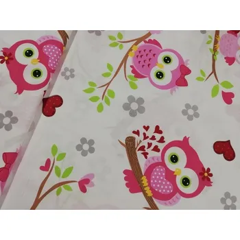 Bavlněná česká látka šíře 240 cm - Sovička růžová (50cm)