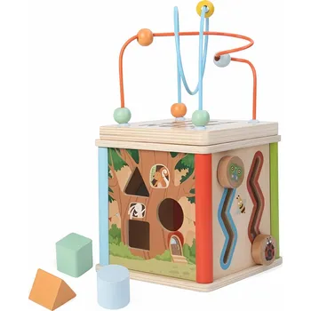 Dřevěná hračka Derrson motorická kostka Forest 5v1