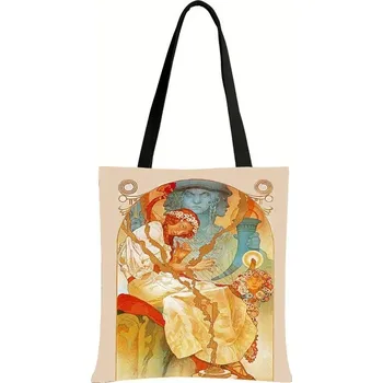 Olejomalba Alphonse Mucha na tašce | plátěná taška, taška přes rameno - bstdaerfengsi26cw , 34 cm x 34 cm