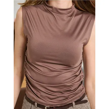 Sinsay - Halenka se stojáčkem a řasením po stranách - hnědá - 634EU-84J - 634EU-84J-XS