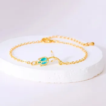 Šperk Zářivý tulipánový šperk se zirkonem | dámský náhrdelník, přívěsek květina - BR24Y0395-1