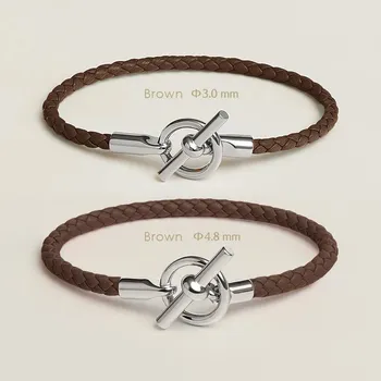Náramek Kožený párový náramek s OT zapínáním | kožený náramek, párový náramek - Hnědý , Průměr 3,0 mm , 22 cm