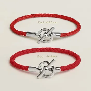 Náramek Kožený párový náramek s OT zapínáním | kožený náramek, párový náramek - Červený , Průměr 4,8 mm , 20 cm