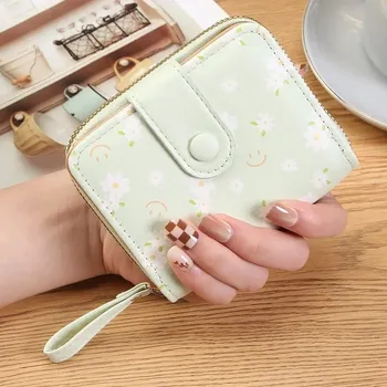 Peněženka Stylová květinová mini peněženka na karty a mince | dámská peněženka, malá peněženka - světle zelená