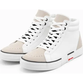 Pánská běžecká obuv Pánské vysoké klasické tenisky s prošívaným svrškem - bílo-béžové V1 OM-FOTH-0127 - 43