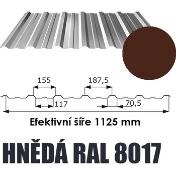 plechová krytina BP2 Trapézový plech T18 ECO 0,5mm HNĚDÁ Délka 3,5 m