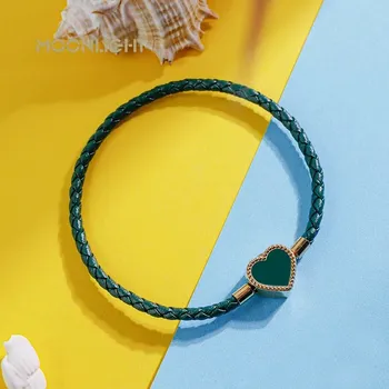 Náramek Náramek se srdcem z kůže | dámský náramek, svatební šperk - Tmavě zelená , 20 cm