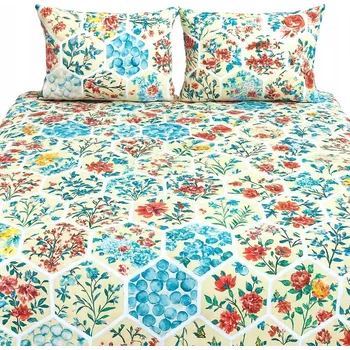 Povlečení Povlečení bavlněné květiny zahrada dlaždice 220x200 200x220 béžové elegantní