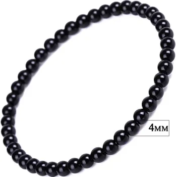 Náramek Černý obsidiánový tibetský náramek amulet štěstí | energetický šperk, ochranný náramek - 4MM , 21 cm