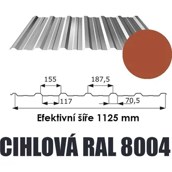 Střecha BP2 Trapézový plech T18 ECO 0,5mm CIHLOVÁ Délka 1,5 m