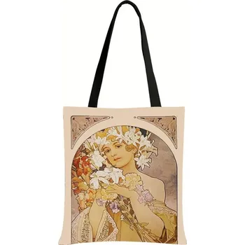 Olejomalba Alphonse Mucha na tašce | plátěná taška, taška přes rameno - bstdaerfengsi22cw , 34 cm x 34 cm