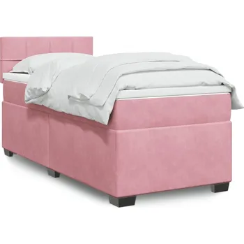 Postel vidaXL Box spring postel s matrací 100x200 cm samet [3288538] Barva: Růžová