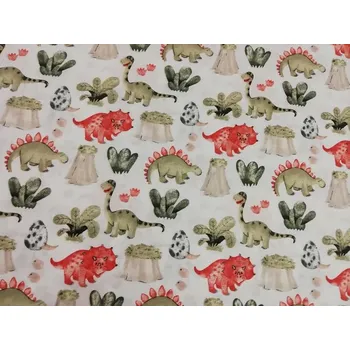 Bavlněná česká látka šíře 240 cm - Dinosaurus červený a zelený (50cm)