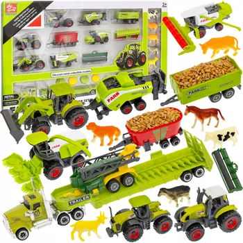 autíčko ZESTAW AUT DUŻY POJAZDÓW ROLNICZYCH TRAKTOR TRAKTOR S FIGURKAMI ZVÍŘAT - VELKÁ SADA ZEMĚDĚLSKÝCH VOZIDEL
