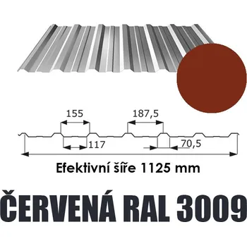 Střešní krytina BP2 Trapézový plech T18 ECO 0,5mm ČERVENÁ Délka 3,5 m