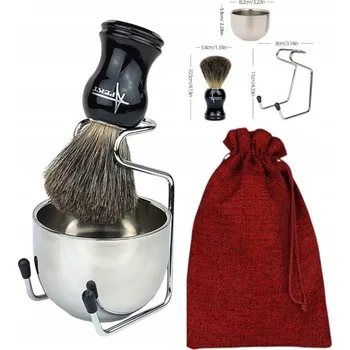 Štětka na holení Dárek Štětka na holení z jezevce, miska na mýdlo, kovový stojan