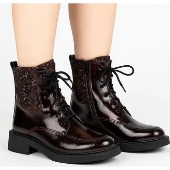 Dámské sandále Letizia Dámské vínové kotníkové boty z lakované kůže s reliéfním detailem a zipem Velikost: 39