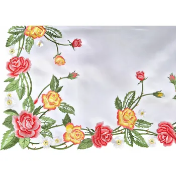 ubrus Vyšívaný ubrus s květy růží 85x85 bílý jarní elegantní dekorativní