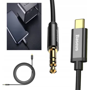 Kabel AUX MINI JACK 3.5 USB TYPE-C BASEUS Pozlacený adaptér