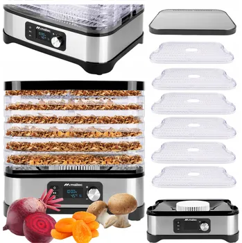 Sušička potravin SUŠIČKA NA HOUBY OVOCE ZELENINY BYLINKY 6 PLAT LCD + ČASOVAČ INOX VÝKON 450W