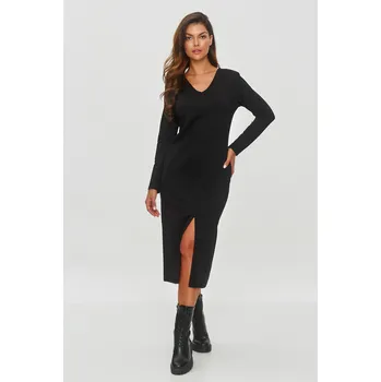 Dámské šaty Mikinové šaty s předním rozparkem M845 MAKADAMIA Barva: Černá, Velikost: L