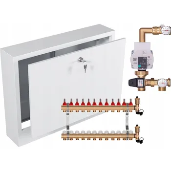rozdělovač topení Rozdělovač pro podlahové topení 12 okruhů s ČERPADLEM WILO + PEX SVĚRKY + SKŘÍŇKA PRO POVRCHOVOU MONTÁŽ