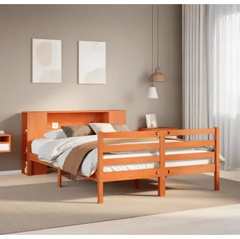 Ložnice vidaXL Postel s knihovnou bez matrace 150x200 cm masivní borovice [3321854] Barva: Voskově hnědá