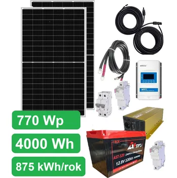solární set Ostrovní solární set Sunset 230V 50Hz 770Wp, 875 kWh/rok, akumulátor LiFePO4 o výkonu 4kWh (Solární sestava 230V/770Wp )