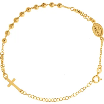 Náramek Argento 92075 Pozlacený stříbrný náramek růženec - 1 desítek, křížek, Zázračná medailka, délka 18 až 24 cm