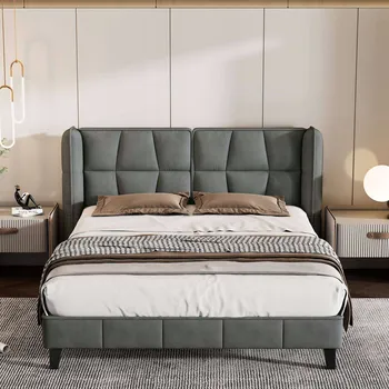 Postel Dřevěná manželská postel Arhatreya 140x200 cm šedá