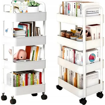 regál Koupelnový regál bílý mobilní na kolečkách 4 police 36x24x84 cm