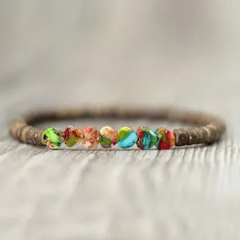 Náramek Barevný dřevěný náramek se srdcem | unisex náramek, přírodní šperk - Srdce z tmavého dřeva , M 19,5 cm 7,7 palce